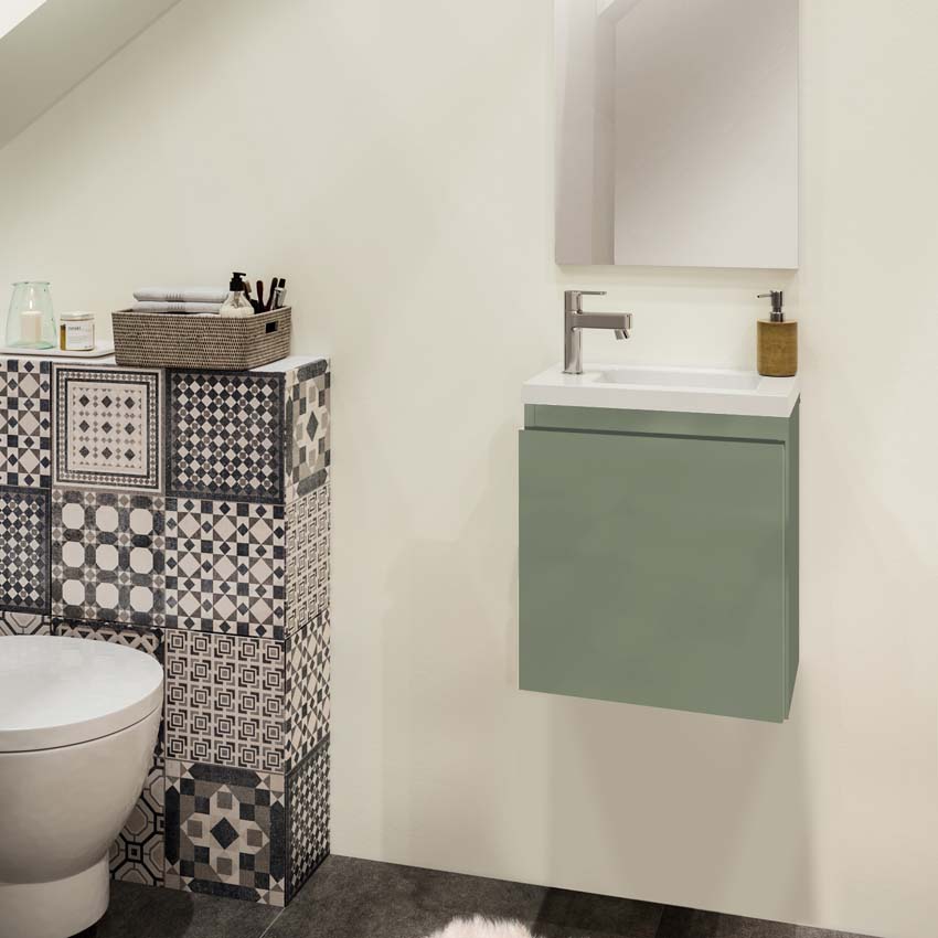 Toiletmeubel Allibert Atlanta saliegroen polybeton wastafel wit 48x40x25cm