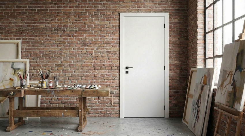 Porte intérieure complète Palladium blanche avec ferrure noire 201,5x78cm alvéolaire réversible + châssis 16,5cm