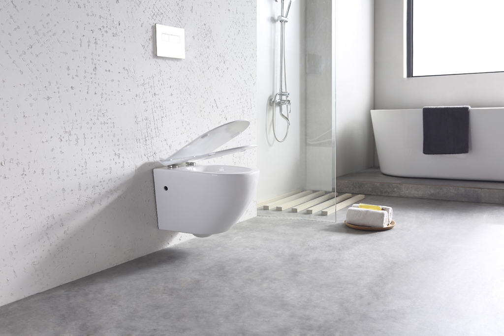 Toilette suspendue Gary sans rebord blanche raccourcie