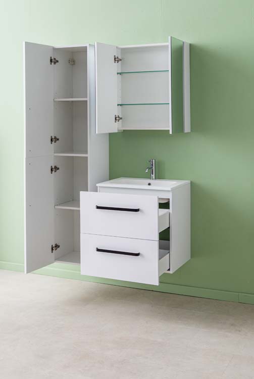 Badkamermeubel Bison mat wit hangend met enkele wastafel glanzend wit 60cm