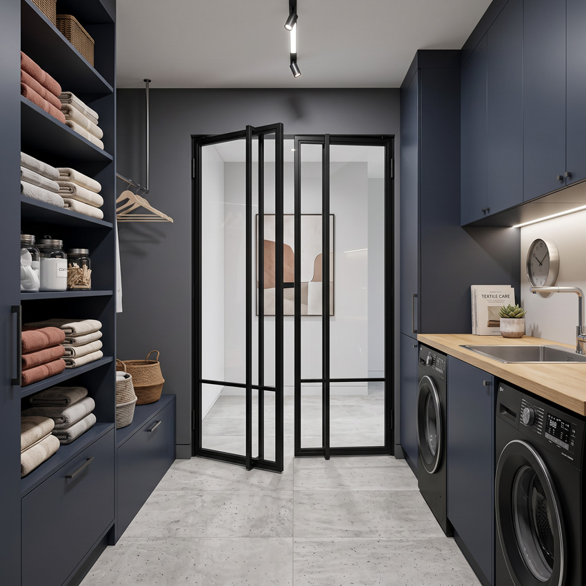 Porte intérieure double en acier Tirza noir 2x4R pivotante sur mesure