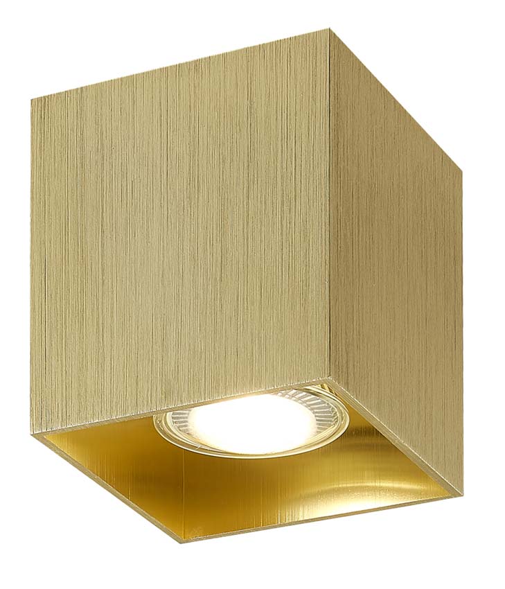 Plafondlamp - geborsteld goud - 8,25x8,25x9,5cm - dimbaar - GU10 - 1x50W