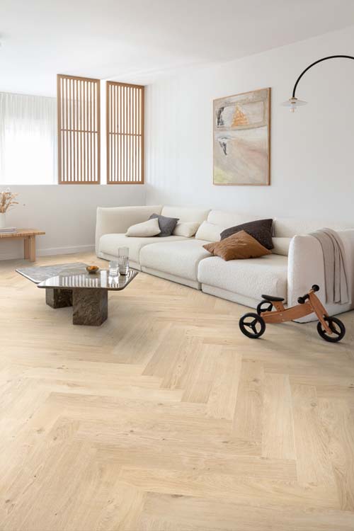 Vinyl vloer Floorify Hirame 4,5mm visgraat licht eik 75x12,5cm