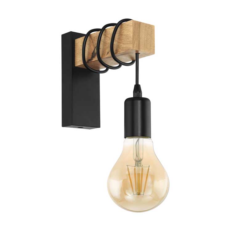 Wandlamp LED - E27 - Zwart eiken - Max. 10W