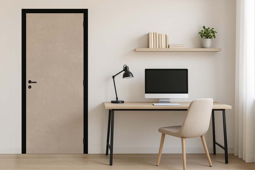 Porte intérieure complète Mira beige 201,5x78cm aggloméré tubulaire réversible + châssis noir 16,5cm