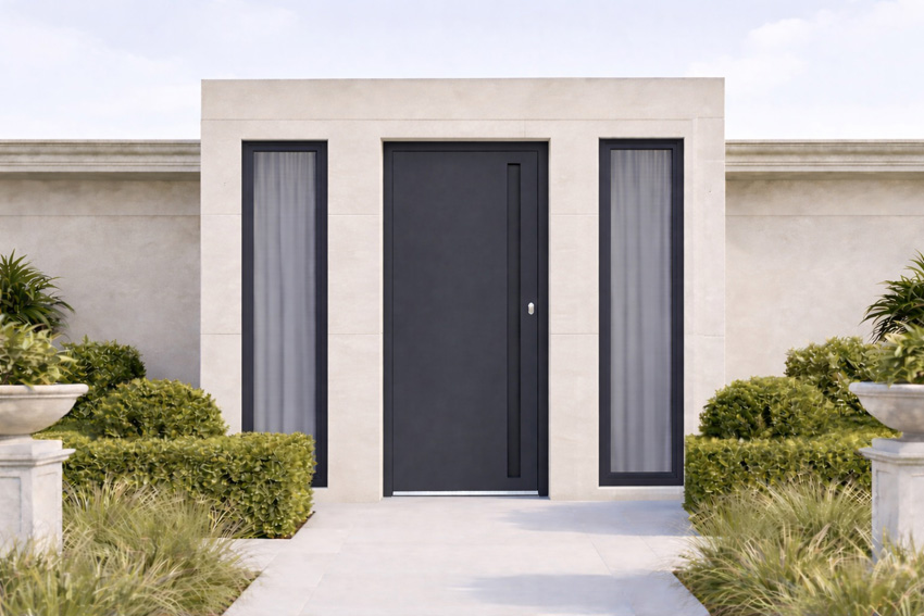 Porte extérieure Evora avec poignée intégrée aluminium anthracite 960x2180mm poussant à gauche