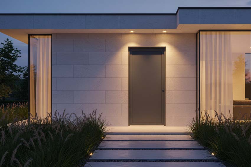 Buitendeur Tavira aluminium vlak paneel antraciet 960x2180mm links duwend