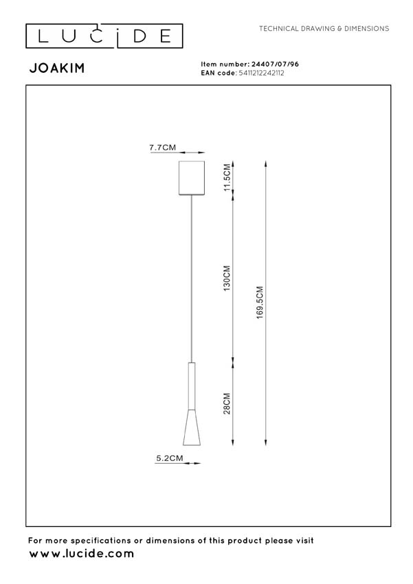 Lucide Premium Joakim - Suspension - Ø7,7cm - LED dimmable - CCT - 1x7W 2700K/4000K - Café
