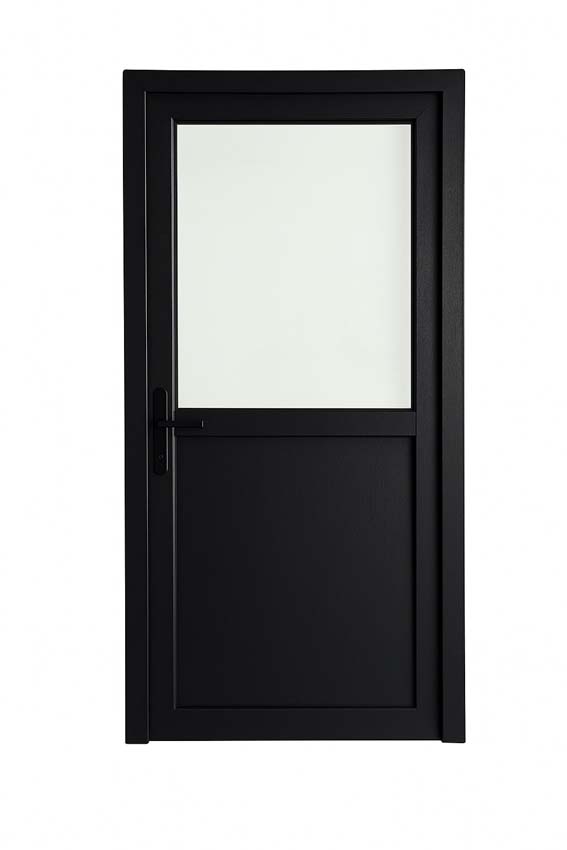 Porte extérieure semi-vitrée PVC verre clair noir/blanc 980x2180mm ouvrant à gauche