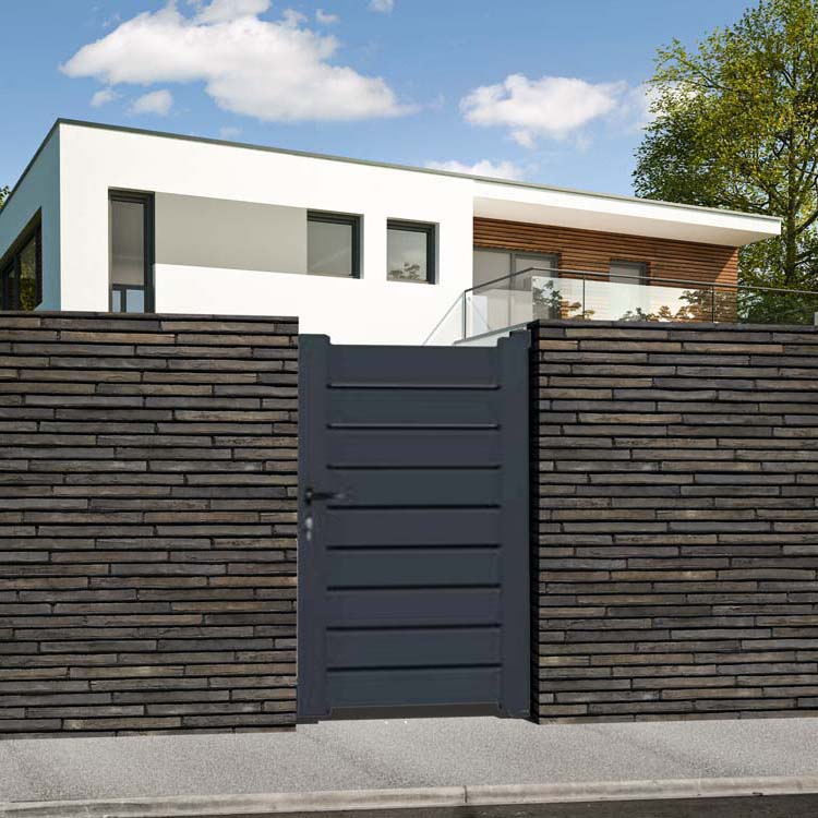 Portillon battant Havana aluminium anthracite 100x175cm - avec lames horizontales, quincaillerie incluse
