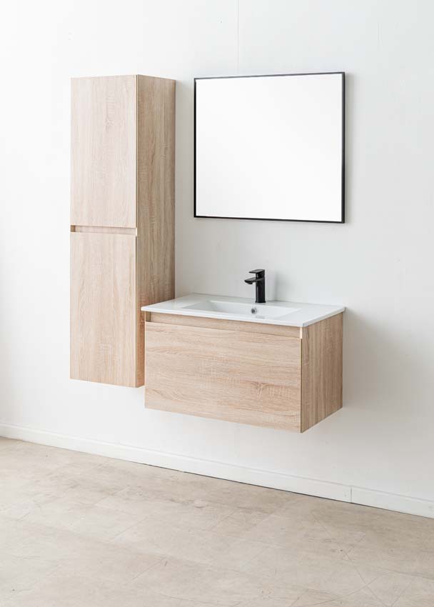 Meuble de salle de bains Arizona suspendu avec lavabo simple blanc brillant 80cm
