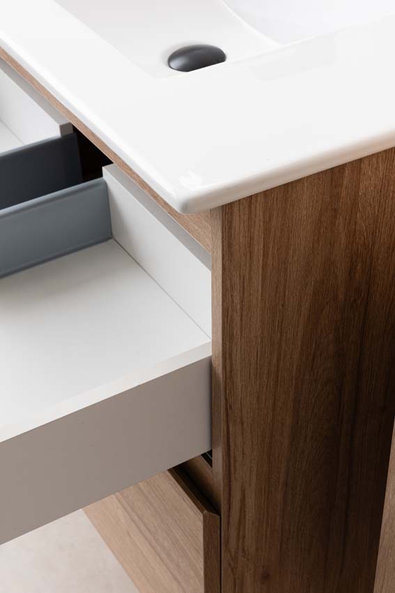 Meuble de salle de bains Bianca chêne suspendu avec lavabo simple blanc brillant 80cm