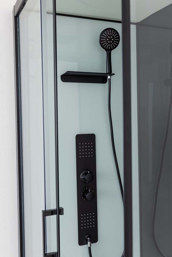 Cabine de douche Piper thermostatique L/R noir porte battante 110x80x215cm