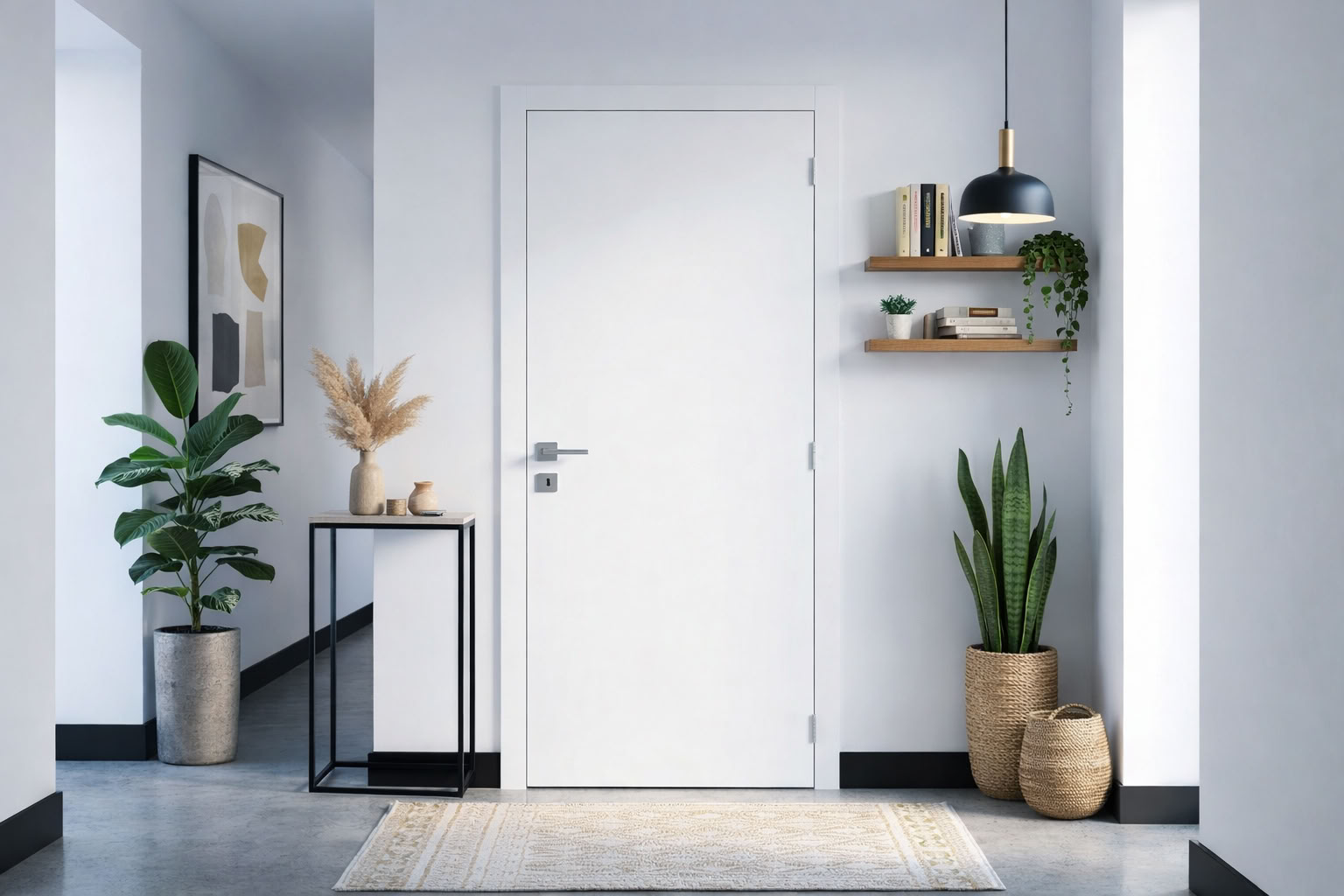 Porte intérieure complète Palladium blanc mat 201,5x63cm alvéolaire réversible + châssis 16,5cm