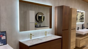 Meuble de salle de bains Falco noyer suspendu avec lavabo double effet marbre carrara 120cm Meuble de salle de bains Falco noyer suspendu avec lavabo double effet marbre carrara 120cm