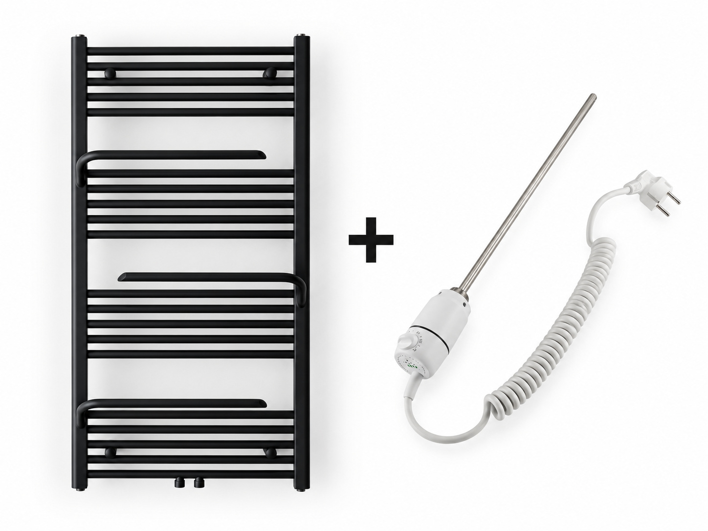 Radiateur sèche-serviettes Dale simple 120x60cm raccordement central noir 575W + résistance électrique blanche 600W