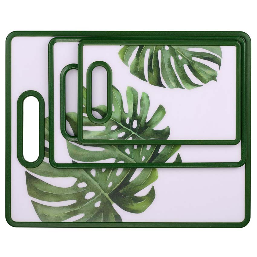 Planche à découper plastique feuille Monstera vert/blanc 38x30cm set de 3