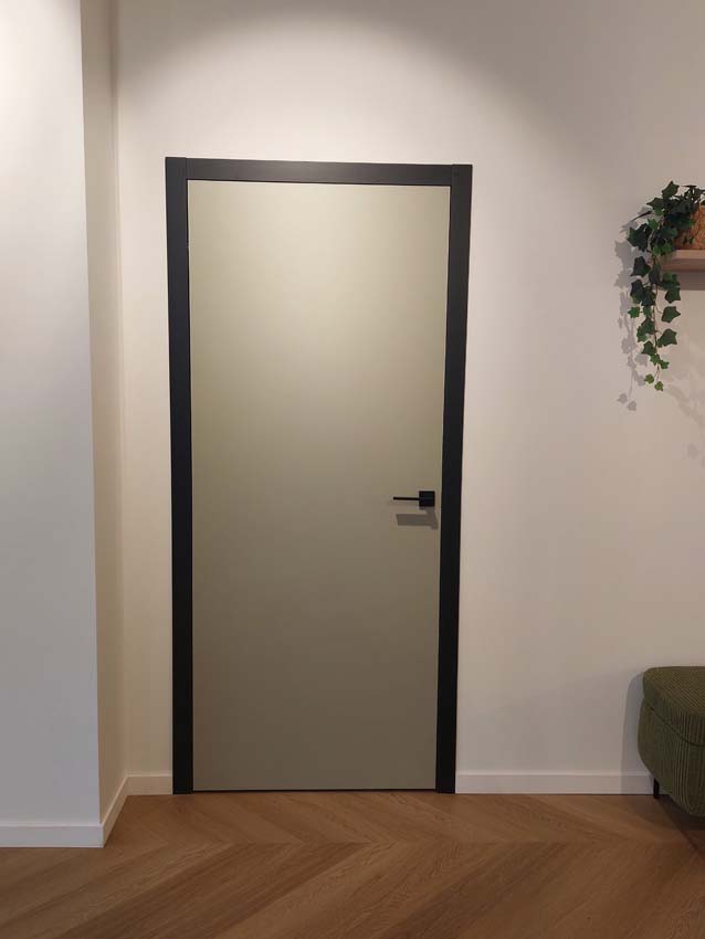 Porte intérieure complète Senso vert sage 201,5x63cm aggloméré tubulaire réversible + châssis noir 16,5cm