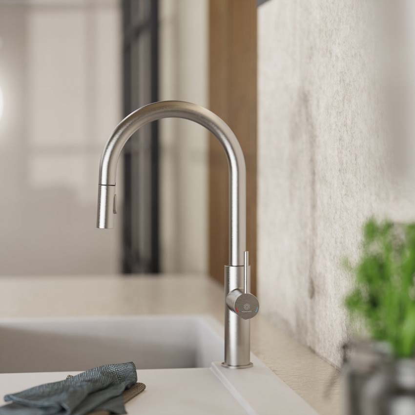 Keukenkraan Wasserwerk WK 13 Sphere inox-look met uittrekbare uitloop