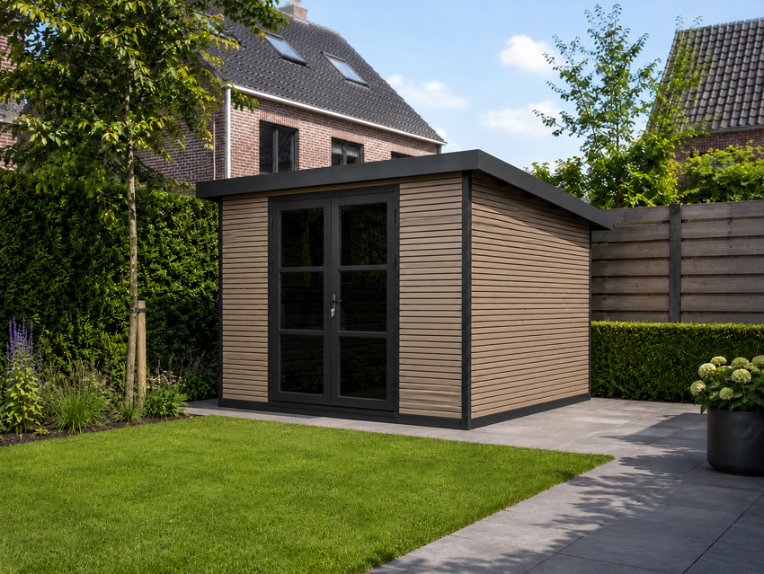 Tuinhuis Yasmine L WPC stone grey/sandstone 290x290cm dubbele deur