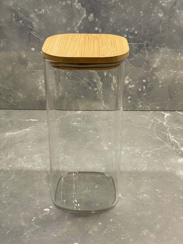 Voorraaddoos hoog glas/bamboe transparant 180cl