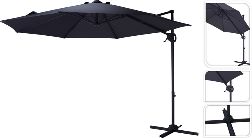 Parasol suspendu gris foncé Ø300cm