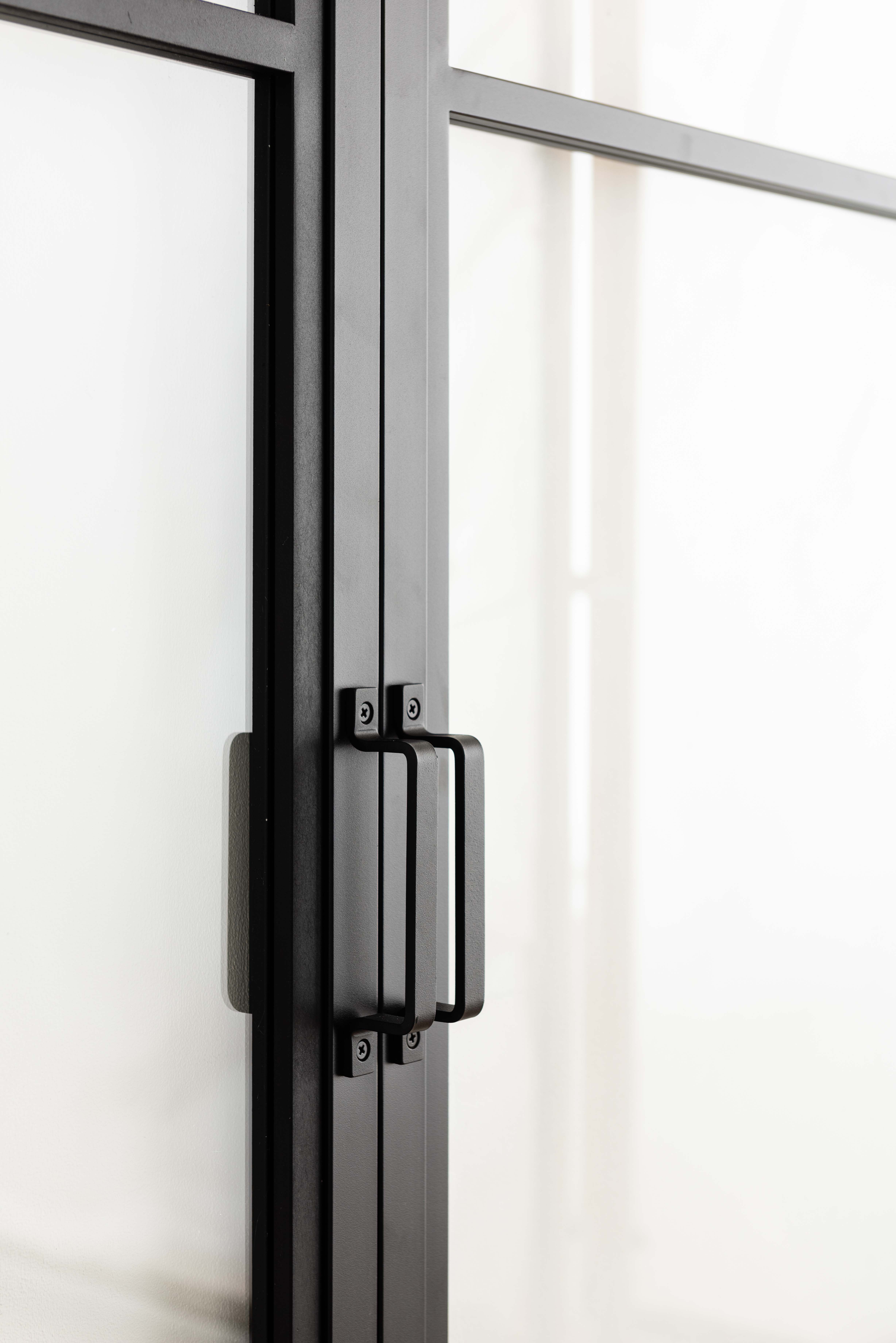 Porte coulissante double en acier complète Tyra 2x3R 93x213,4cm + rail noir