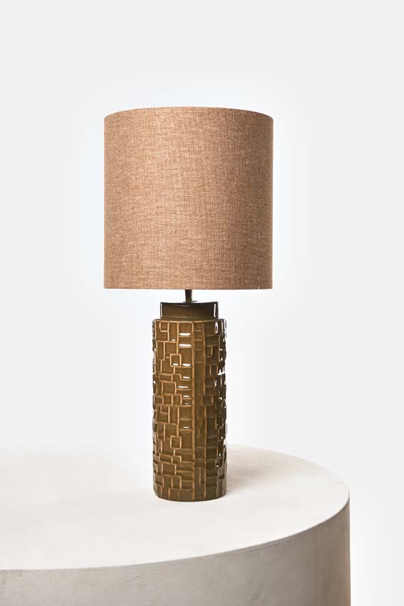 Lampe de table - Olive/caramel - Ø25x40cm - Dimmable - E27 - 1x60W - Incl. abat-jour