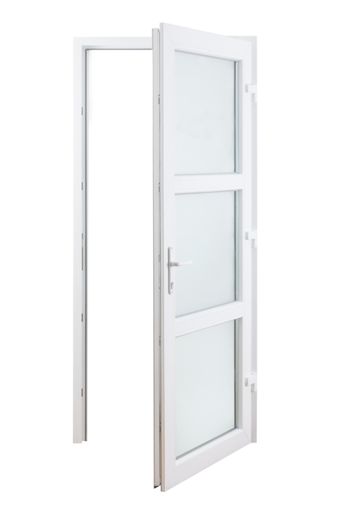 Porte extérieure 3 verres mat PVC blanc D 980x2180mm Porte extérieure 3 verres mat PVC blanc D 980x2180mm
