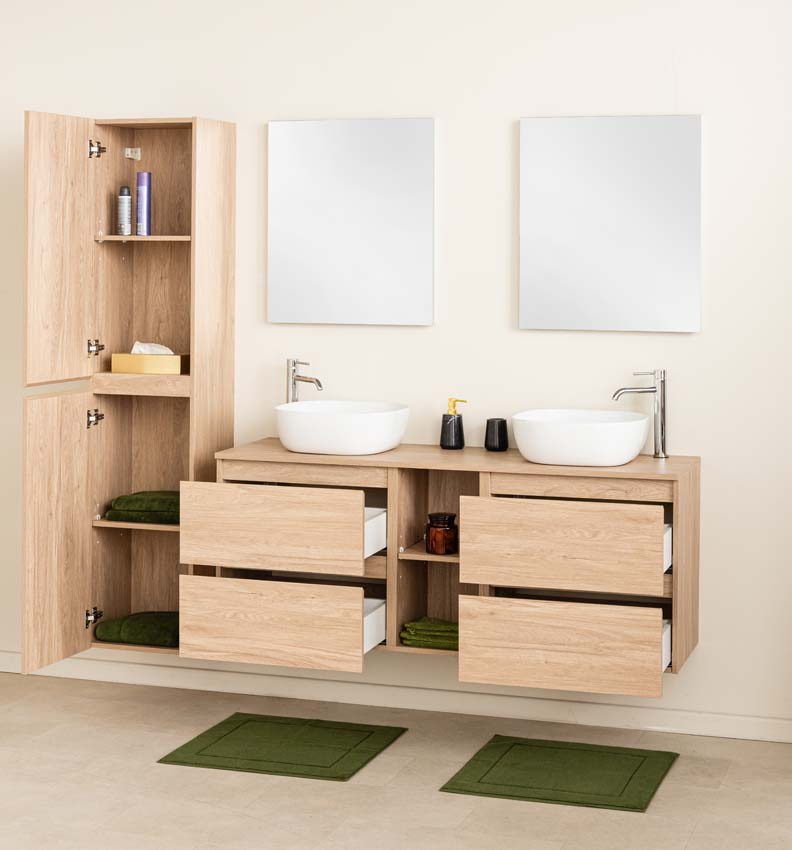 Meuble de salle de bain Bella aspect chêne 1500 mm lavabo double blanc brilliant Meuble de salle de bain Bella aspect chêne 1500 mm lavabo double blanc brilliant