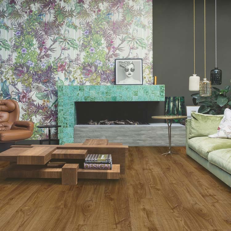 Sol vinyle Quick-Step Bloom planche 6mm chêne brun dautomne brun foncé 149,4x20,9cm avec sous-couche