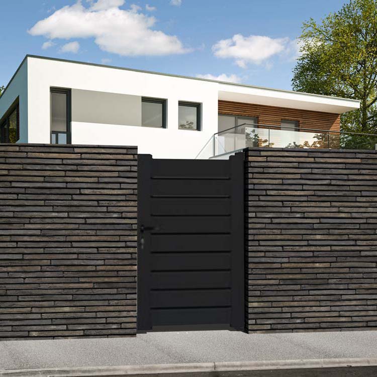 Portillon battant Havana aluminium noir 100x175cm - avec lames horizontales, quincaillerie incluse