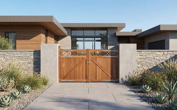 Dubbele poort Bangkirai met trellis 300x180cm