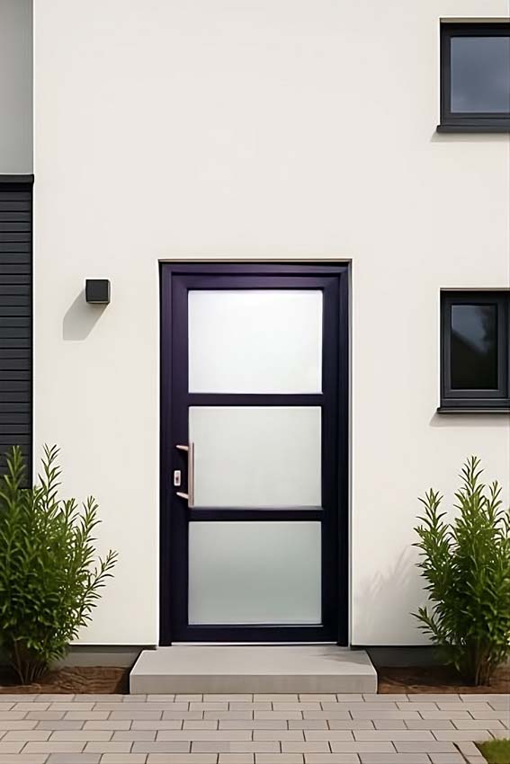 Porte extérieure 3 parties PVC verre mat anthracite/blanc 980x2180mm ouvrant à gauche Porte extérieure 3 parties PVC verre mat anthracite/blanc 980x2180mm ouvrant à gauche