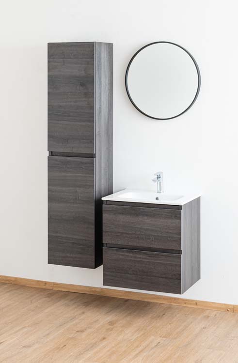 Badkamermeubel Dotan donker eik 600 mm wastafel porselein glans
