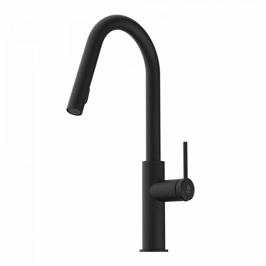 Keukenkraan Wasserwerk WK 13 Curve mat zwart met uittrekbare uitloop