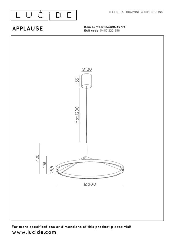 Lucide Premium Applause - Hanglamp - Ø80cm - LED Dimbaar - CCT - 1x50W 2700K/4000K - Handbewegingssensor - Koffie