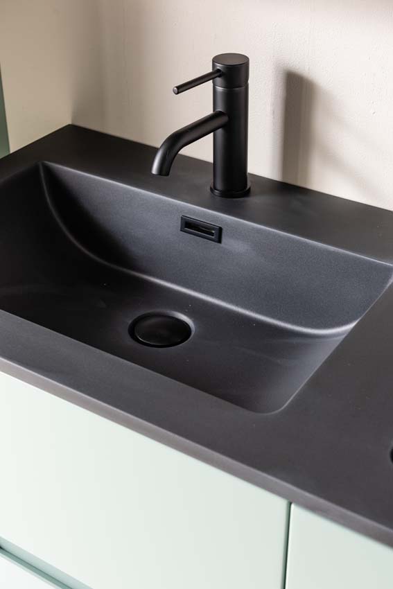 Meuble de salle de bains Truman vert gris suspendu avec lavabo double noir mat 120cm