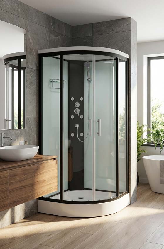 Cabine de douche Asterix coin noir portes coulissantes 90x90x213cm