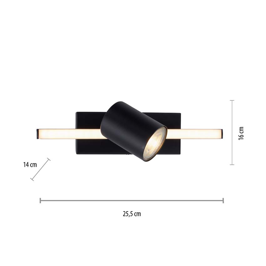 Spot en saillie - Noir - 25,5x14x16cm - Dimmable - LED - 1x4,5W - 3000K