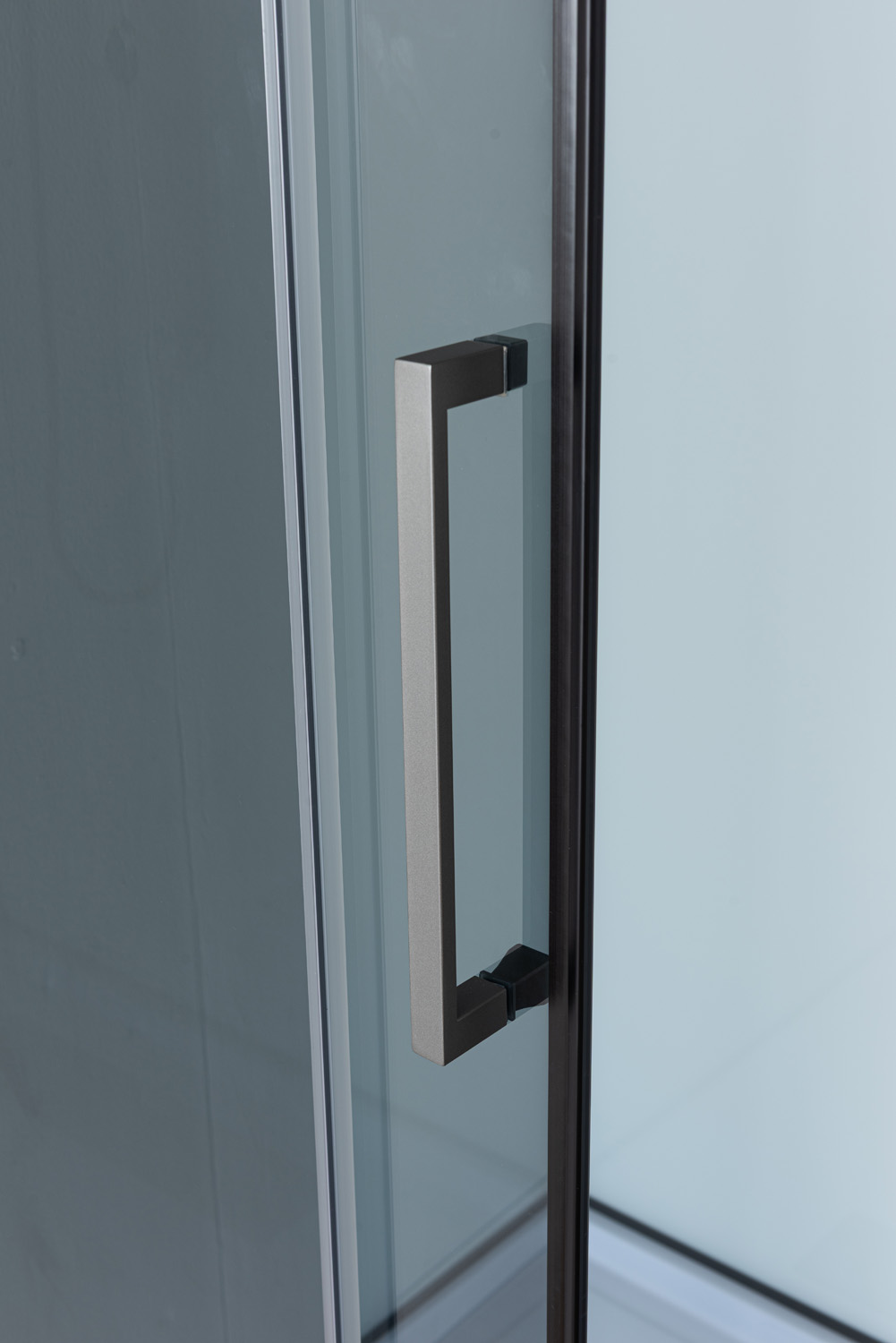 Cabine de douche Amani gauche/droite gunmetal verre gris porte coulissante 90x115x215cm