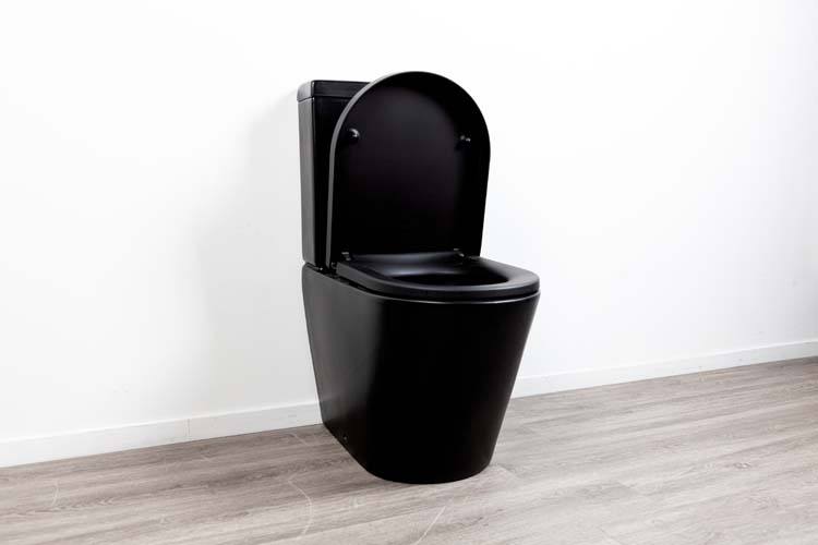 Toilettes sur pied Zeke sans rebord noir mat avec siège de WC