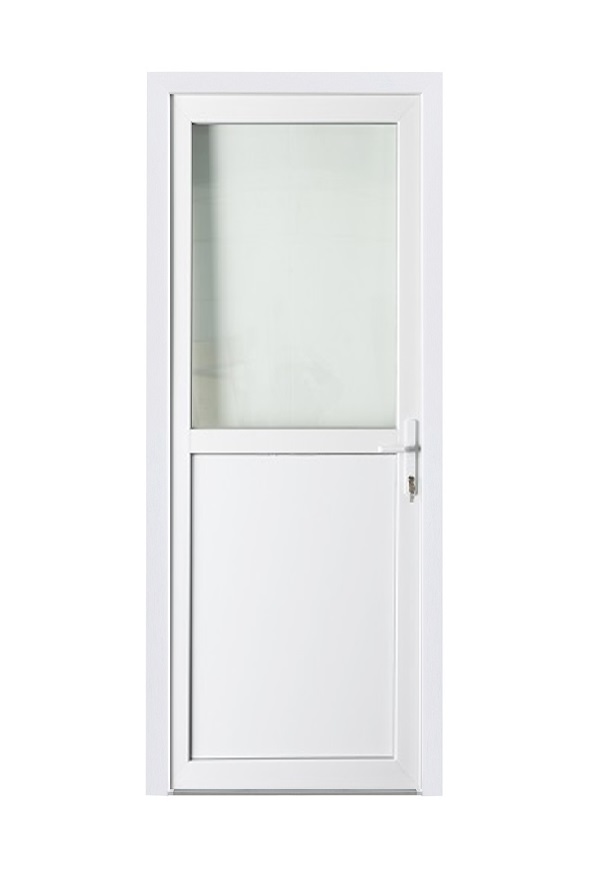 Porte extérieure semi-vitrée PVC verre clair blanc 980x2180mm ouvrant vers lextérieur à droite