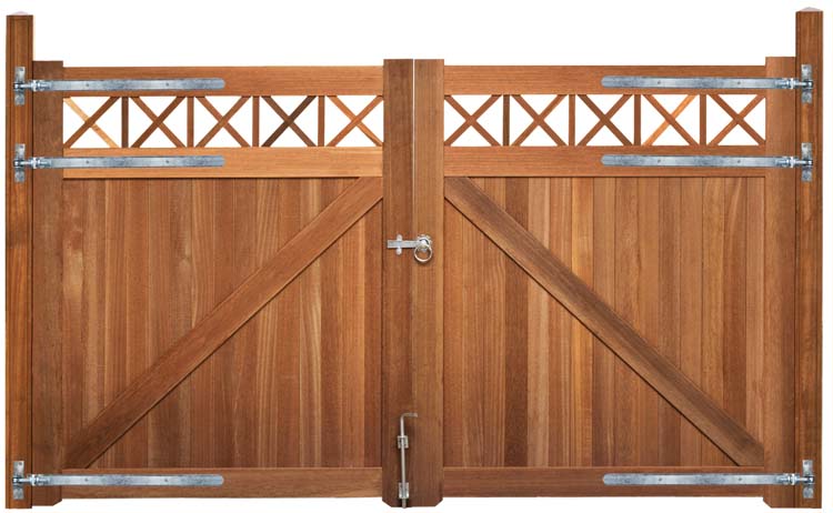 Double portail Bangkirai en bois 300x180cm avec treillis