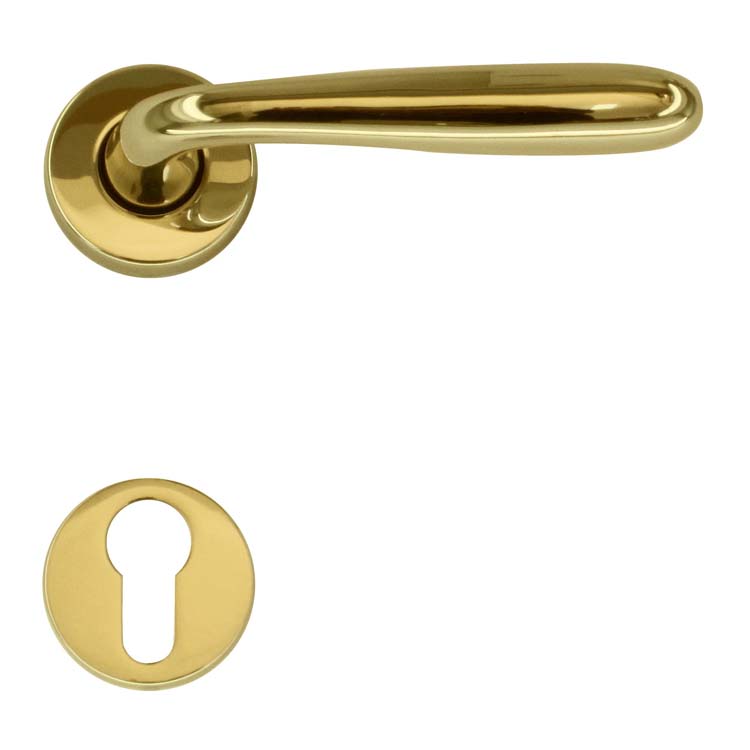 Poignée de porte aquino cuivre sur bouclier avec cylindre