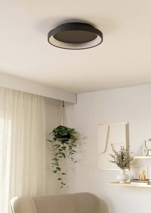 Plafonnier - Noir - Ø35cm - Dimmable - LED - 1x18W - 2700-6500K - télécommande