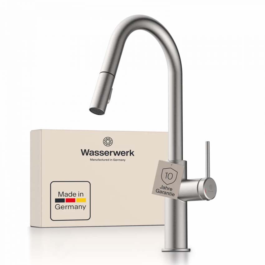 Keukenkraan Wasserwerk WK 13 Curve inox-look met uittrekbare uitloop
