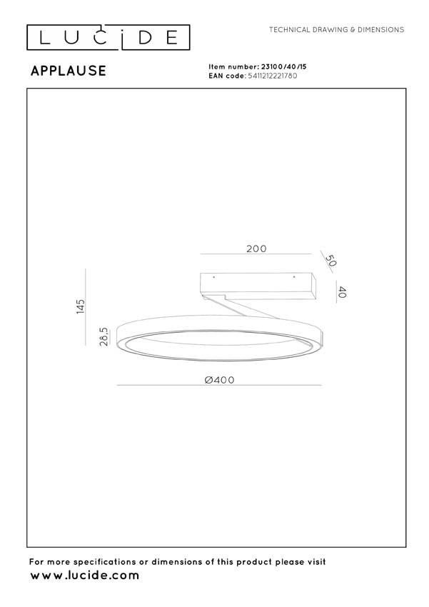 Lucide Premium Applause - Plafonnier - Ø40cm - LED dimmable - CCT - 1x26W 2200K/4000K - Fer gris