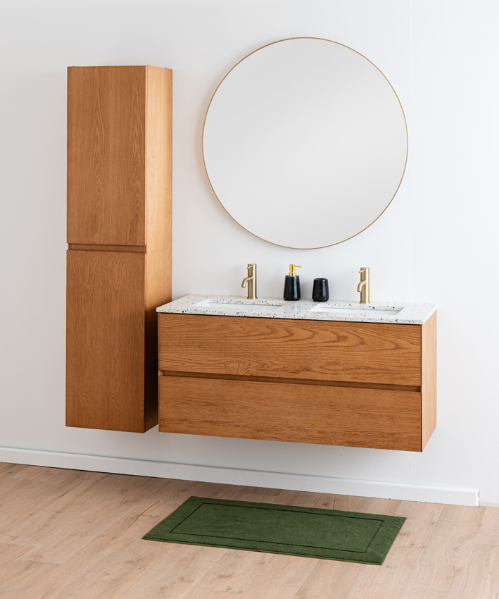Meuble de salle de bains Fior chêne suspendu avec double lavabo terrazzo 120cm