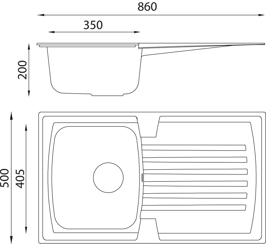 Inbouwspoelbak Nils 860x500mm zwart